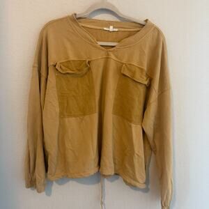 Splendid Utility Pocket Pullover Sweatshirt Tan Raw Hem Drawstring Hem Women’s M